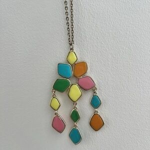 Vintage Gold Tone Bright Multi Color Pendant Enamel Necklace Funky 60s 70s